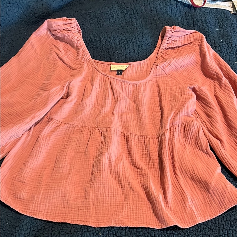 Universal Thread Pink Smocked Blouse with Flutter Sleeves